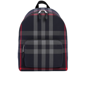 BURBERRY Jeff 大格紋帆布口袋拉鍊後背包/海軍藍/灰色