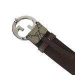 GUCCI Blondie GG 銀色標誌塗層帆布及皮革寬4cm皮帶 90cm/棕色, , large