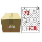 【龍德】LONGDER 三用電腦標籤 A4 70格 圓型標籤 直徑27mm紅框1000張/箱 LD-822-J-B(適用雷射、噴墨、影印), , large