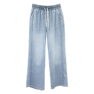 輕型牛仔立體剪裁褲-淺藍M