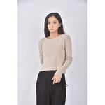 (S) 質感圓領杏色長袖上衣二手衣, , large