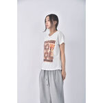 (M) islands棉質印花白色短袖上衣二手衣, , large