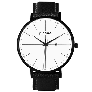 【PICONO】Siempre 簡約法國真皮錶帶對錶手錶-黑白色 / SI-11101 男生款