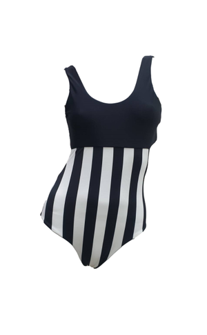 QXHEE.T.台灣製．平口背心式連身泳衣QX-M07  拼接條紋-M