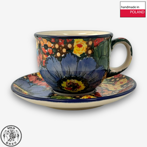 【SOLO Vintage】Cerraf Polish Pottery 200ml Coffee Cup + Saucer Set Where Flowers Bloom Deeply Series Made in Poland