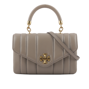 TORY BURCH Kira 直條縫線皮革手提/斜背迷你二用包/灰色