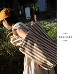 【TAYLORS】Korean style summer striped canvas tote bag, , large