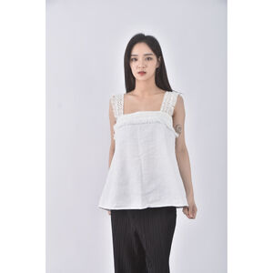 (S) carual style質感吊帶棉質白色上衣二手衣