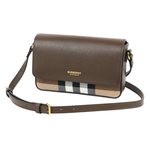 BURBERRY Hampshire 新款格紋帆布拼皮革手拿包/斜背包(烏木棕), , large