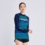 Monina Taiwan-made refreshing striped sunscreen long-sleeved jellyfish suit two-piece swimsuit, , large