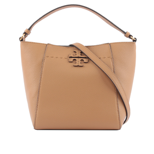 TORY BURCH McGRAW 荔枝皮革小型水桶包/提拉米蘇