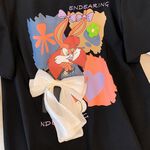 大尺碼-蝴蝶結 印花 圓領T恤-黑-0101146, , large