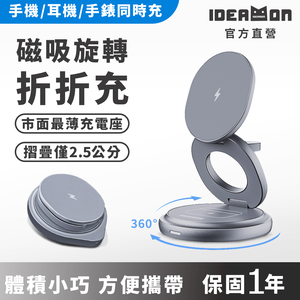 【怪獸選物】IDEAMON 3in1磁吸旋轉折折充・QI 無線充電 MagSafe 摺疊式 360°旋轉 充電座 快充 旅行