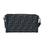FENDI Soft Trunk FF Logo 緹花拼皮革二用包/牛仔藍, , large