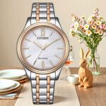 CITIZEN 星辰 光動能大三針時尚女錶 送禮-銀x玫瑰金/34mm EM0416-78A, , large