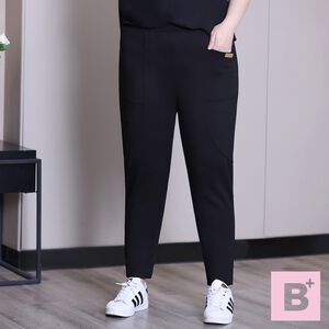 大尺碼-顯瘦-高腰-鬆緊-休閒褲-黑-0104045