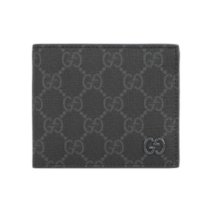 GUCCI 灰色GG Logo 塗層帆布對開8卡短夾(黑色/灰色)