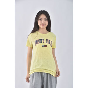 (S) tommy jeans棉質純棉簡約logo黃色短袖上衣二手衣