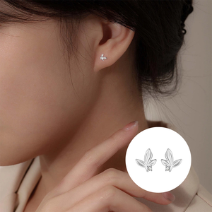 S999純銀精緻簡約晨露葉耳釘款耳環附馬卡收納盒