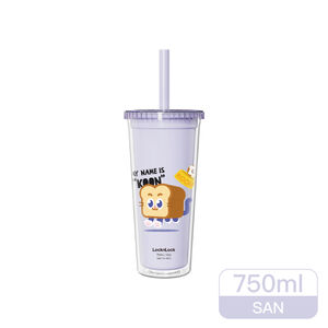 樂扣酷趣珍奶吸管隨行杯750ml-吐司貓紫