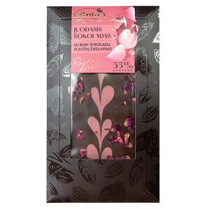 Dark chocolate (55%) and Ruby chocolate with Rose Petals