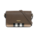 BURBERRY Hampshire 新款格紋帆布拼皮革手拿包/斜背包(烏木棕), , large