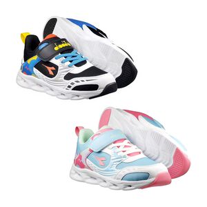 DIADORA迪亞多那 電光時尚童鞋 童運動鞋 兒童鞋 酷炫閃燈 魔鬼氈 寬楦 透氣 保護後跟 吸震 抗菌 黑白藍 藍粉