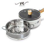 【MOLIJIA】1.6L-M18 Multifunctional Non-stick Electric Cooking Pot + M1812 Stainless Steel Steamer - White Wood Grain, , large
