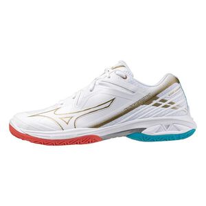 Mizuno Wave Claw 3 男女 羽球鞋 寬楦 支撐 抗扭 瞬移 美津濃 白 金 [71GA244324]