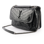 YSL 小牛皮翻蓋NIKI包/郵差包/中款(28cm)/黑色, , large