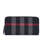 BURBERRY 大格紋帆布ㄇ形拉鍊長夾/海軍藍/灰色, , large