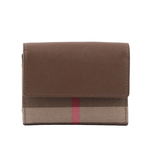 BURBERRY Lancaster 牛皮及帆布格紋三折短夾/土棕色/棕色, , large