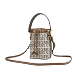FENDI MON TRESOR FF LOGO 滿版標誌布質二用迷你水桶包/棕色, , large
