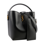 YSL LE 37 金釦小牛皮二用水桶包/黑色, , large
