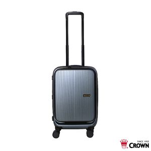 【CROWN 皇冠】C-F1910 19.5吋前開霧面拉鍊登機箱-灰藍色