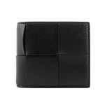 BOTTEGA VENETA 新款小牛皮大格編織對開零錢袋短夾/黑色, , large