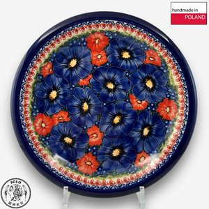 【SOLO Vintage】Cerraf Polish Pottery 26cm Dinner Plate Red and Blue Blossoming Elegance Series Made in Poland