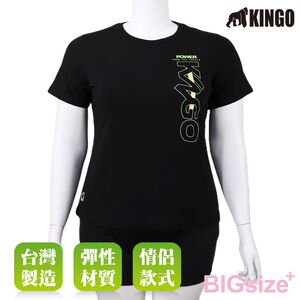 KINGO-大尺碼-女款 圓領T恤-黑-414136