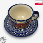 【SOLO Vintage】Cerraf Polish Pottery 200ml Coffee Cup + Saucer Set Banquet of Elegant Red Series Made in Poland, , large