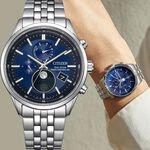 CITIZEN 星辰 光動能電波萬年曆月相手錶 BY1030-50L, , large