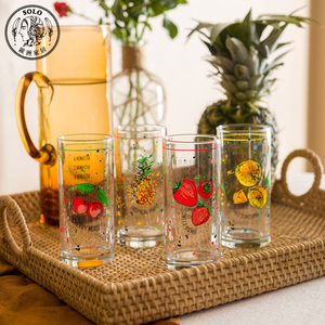 【SOLO Vintage】290ml Colorful Fruit Glasses 4 Pieces Set Teacups Water Cups Juice Cups Summer Drinks