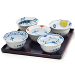 [豐名日本餐具] 3.0"八角豆油井五入組 染錦繪變(附四角盤) 有田燒 / C03DB0-204, , large
