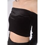 (S) 【智恩私服】qianhan質感修身短版一字領黑色長袖上衣二手衣, , large