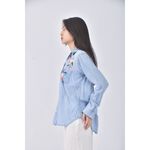 (S) rails丹寧牛仔質感刺繡藍色長袖上衣二手衣, , large