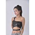 (S) 【安于晴Charlene私服】質感皮質黑色上衣二手衣, , large