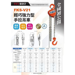 WIN五金 FKS BOST FKS-V21 <0.5T*2.5M>迷你強力型手拉吊車 手動絞盤 手動葫蘆 手搖吊車 手動鍊條吊車 電動吊車