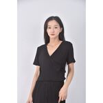 (M) air space質感V領黑色短袖上衣二手衣, , large
