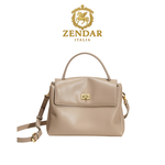 【ZENDAR】限量1折 頂級小牛皮肩背包手提包 喬伊系列 全新專櫃展示品(奶杏色), , large