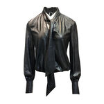 PINKO黑色領綁帶長袖上衣, , large