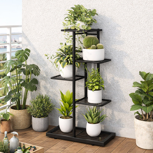 【AOTTO】簡約直立式花架盆栽收納架-黑色(FT-053BK)